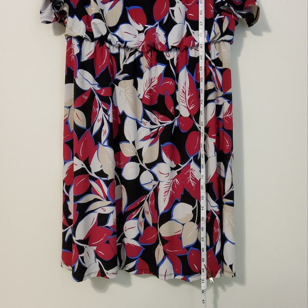 ROZ & ALLI WOMAN 2X FLORAL PRINT SHIFT DRESS COLD SHOULDER SCOOP NECK - Picture 3 of 9
